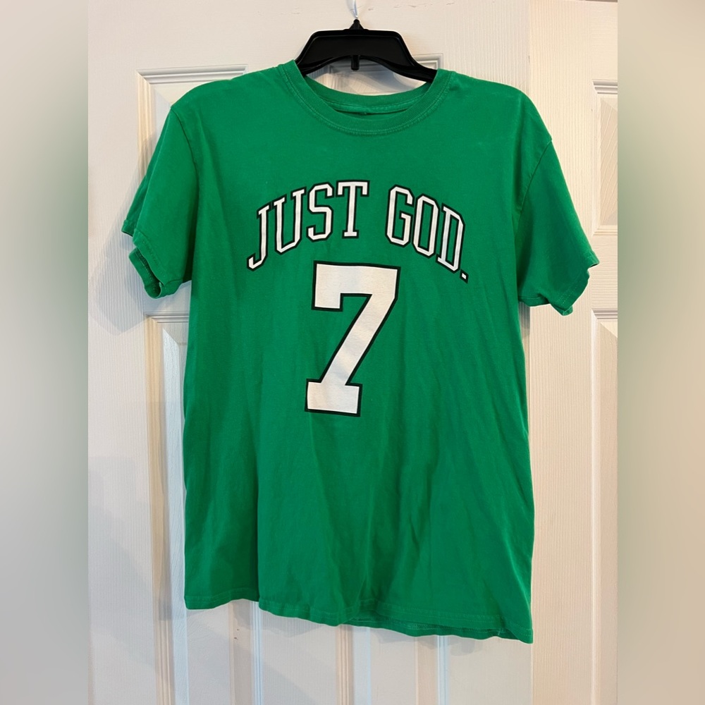 God is Dope “Just God 7” tee shirt Kelly Green with white size Med. SMOKE FREE